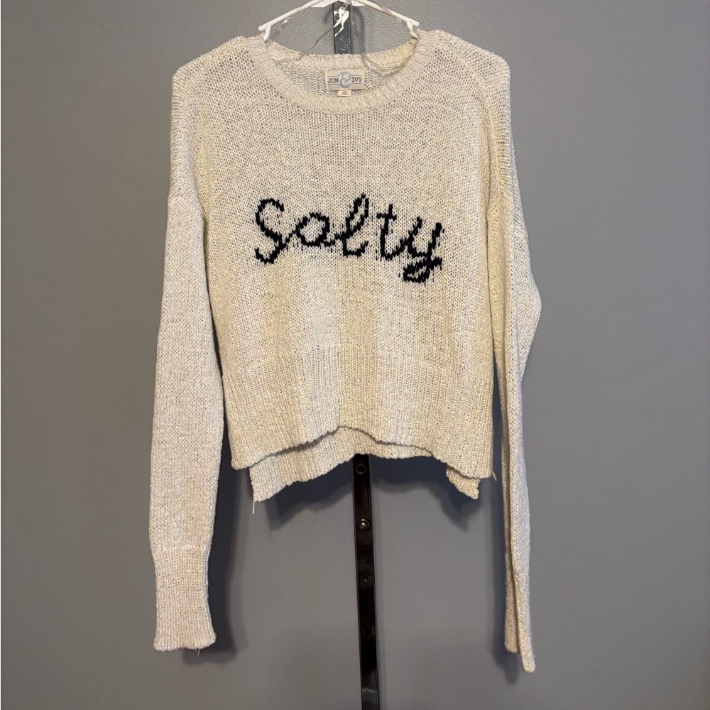 Jun & Ivy Women's White Sweater with SALTY On Front Size XS